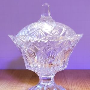 Vintage France J G Durand Crystal Lead Glass Clear Lidded Candy Dish Footed
